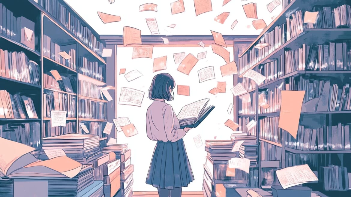 本質的なマーケティングの実例：古本屋での心のこもった顧客体験を表現したイラスト