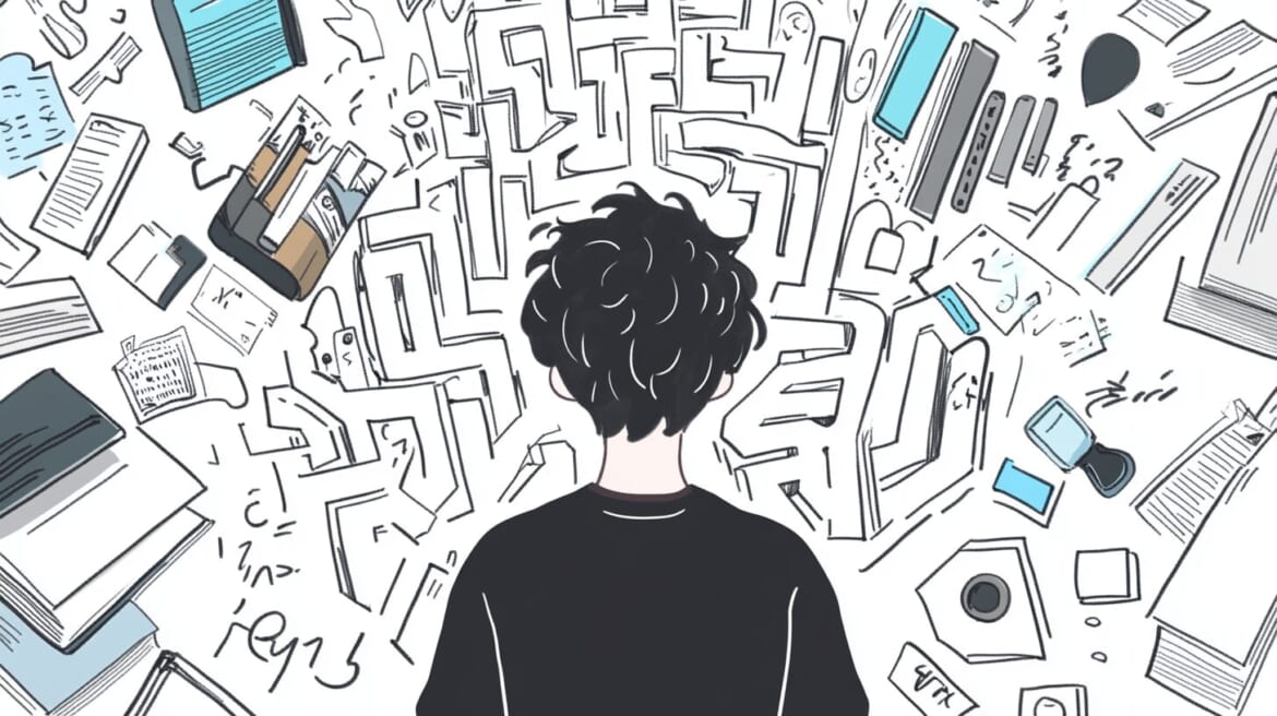 マーケティングの罠：スキルだけに頼った起業の迷走を表現したイラスト