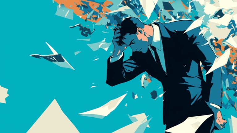 マーケティング戦略の欠如に苦悩する起業家のイラスト