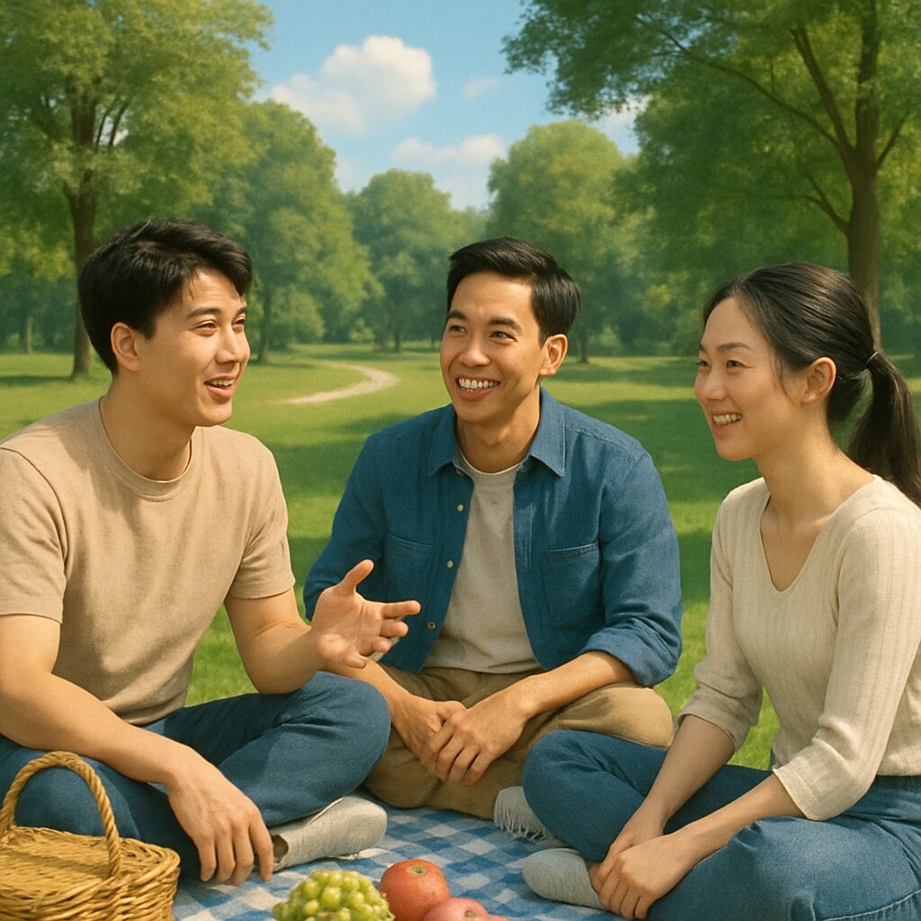 DALL-E生成画像：視線バラバラのピクニック画像