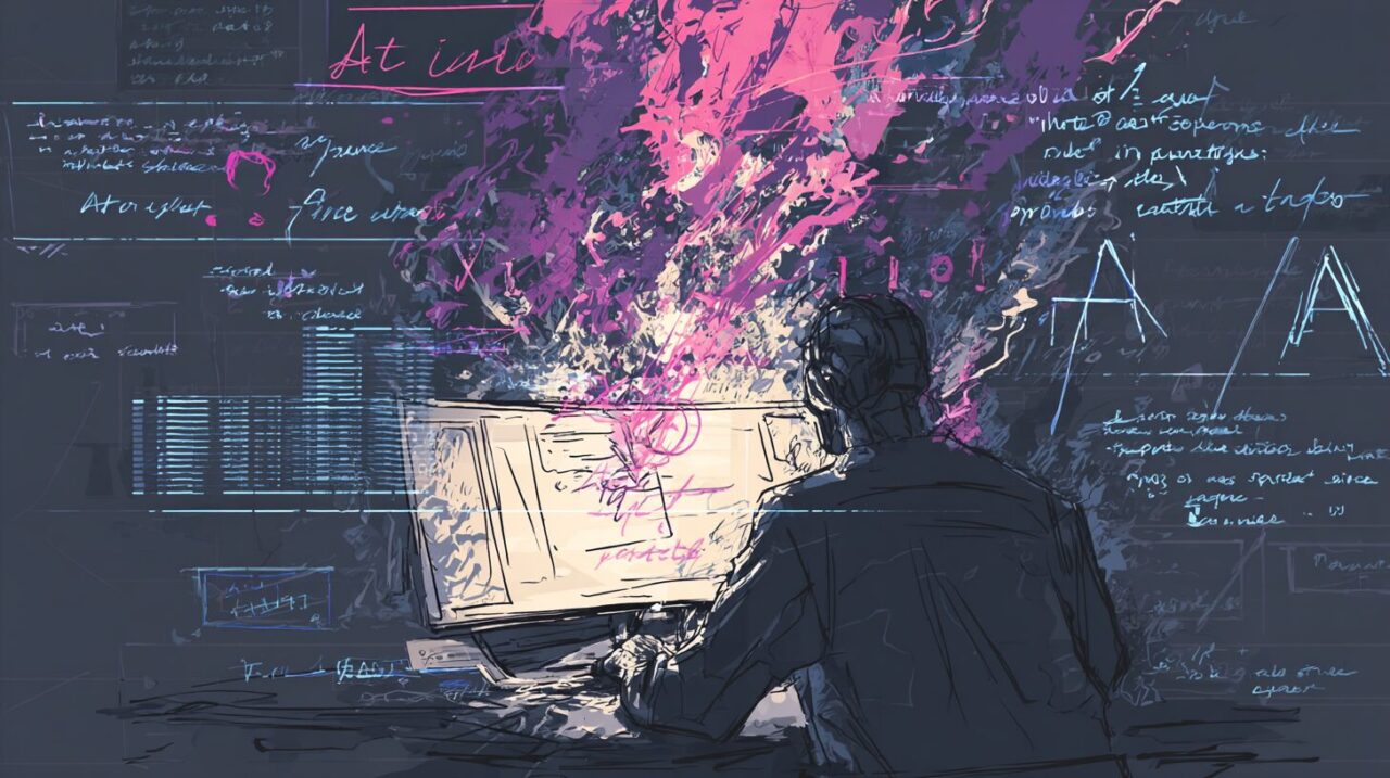 AIに資料の動きを指示する様子を表現したデザイン