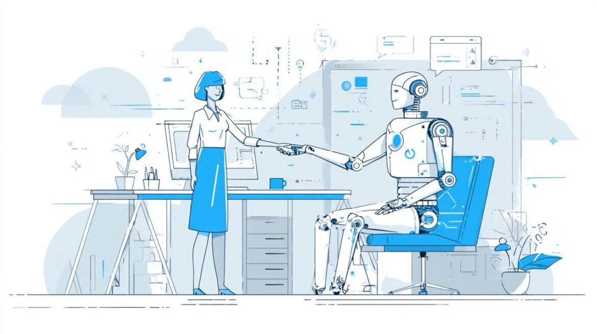 AIと人間が協力して作業するイラスト