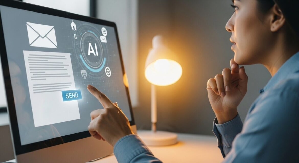 AIが生成した下書きを人間が最終確認している様子
