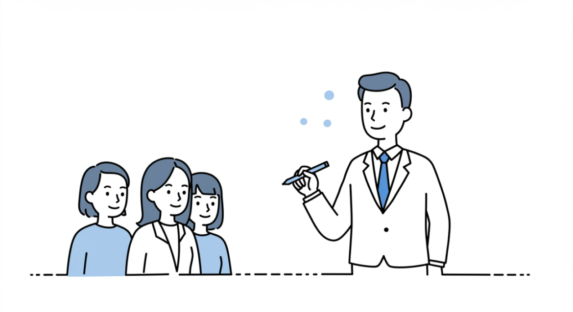 共感の距離を保ちながら冷静に判断するENFJリーダーのイラスト