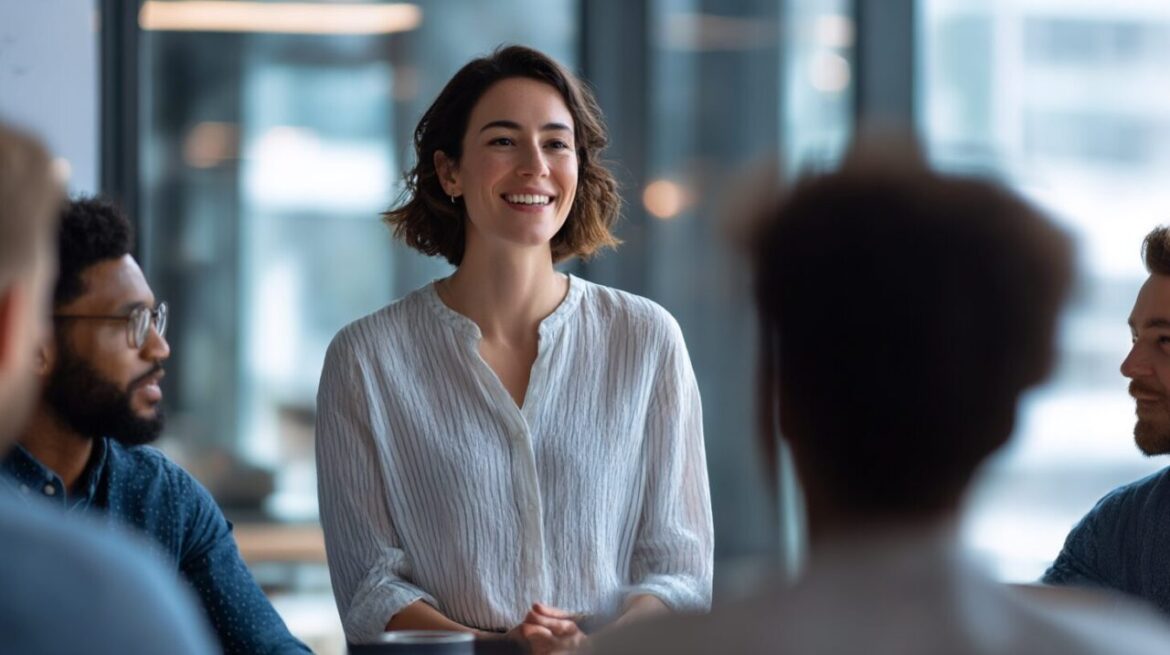 チームと向き合いながら信頼を築くリーダーを描いたシネマティックな場面