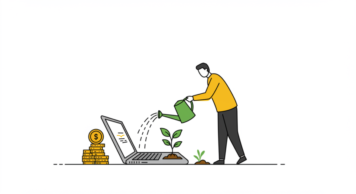 自分のペースで成長を続けるINFP起業家を象徴するイラスト