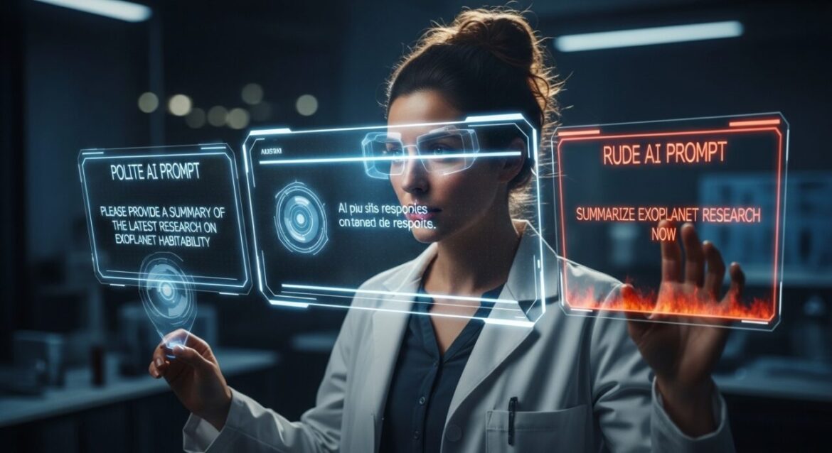 丁寧さと無礼さのプロンプトを比較する研究者のシーン