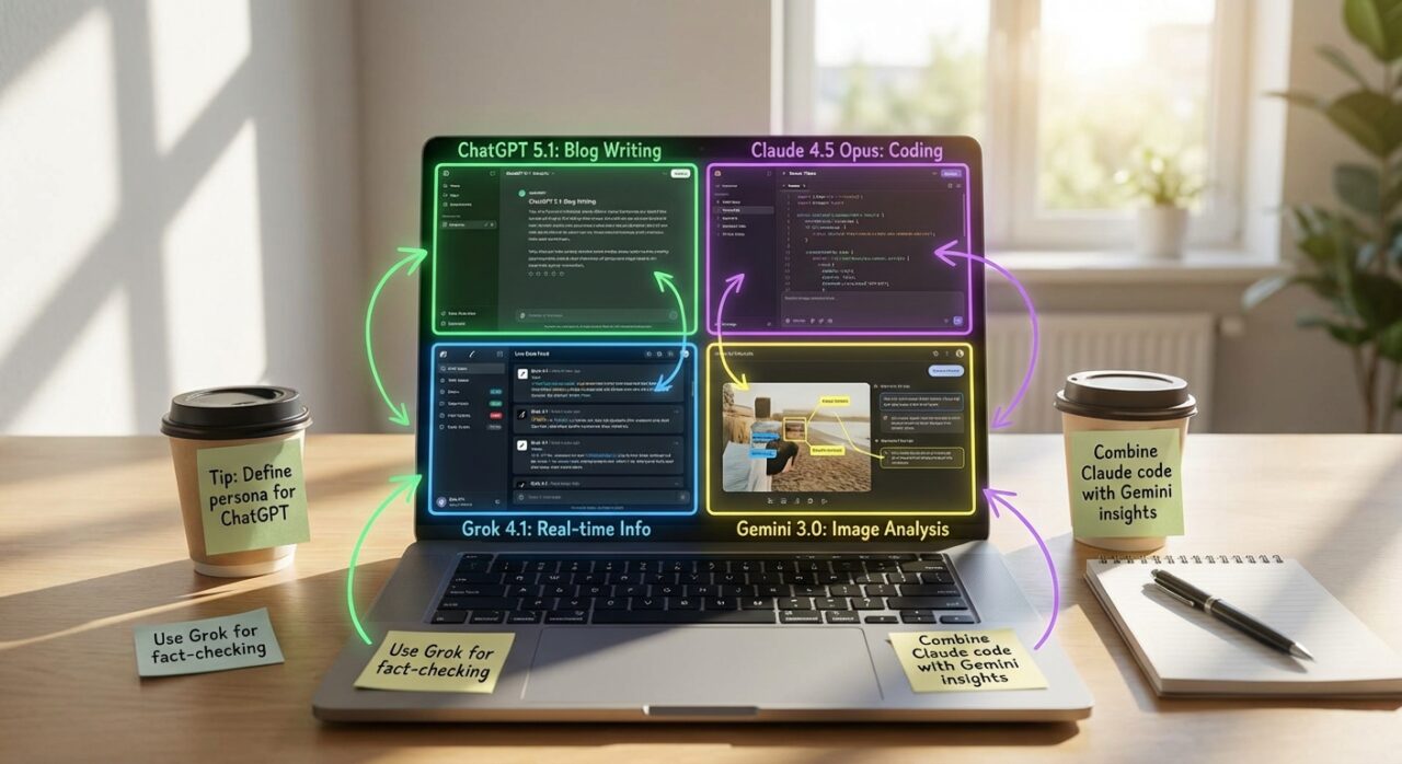 4強AIモデルの実践的な使い分けワークフロー：用途に応じて複数のAIモデルを組み合わせて使用する方法を図解